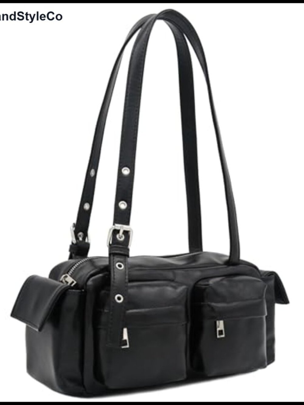 Glossy PU Leather Multi Pocket Shoulder Bag Adjustable Strap